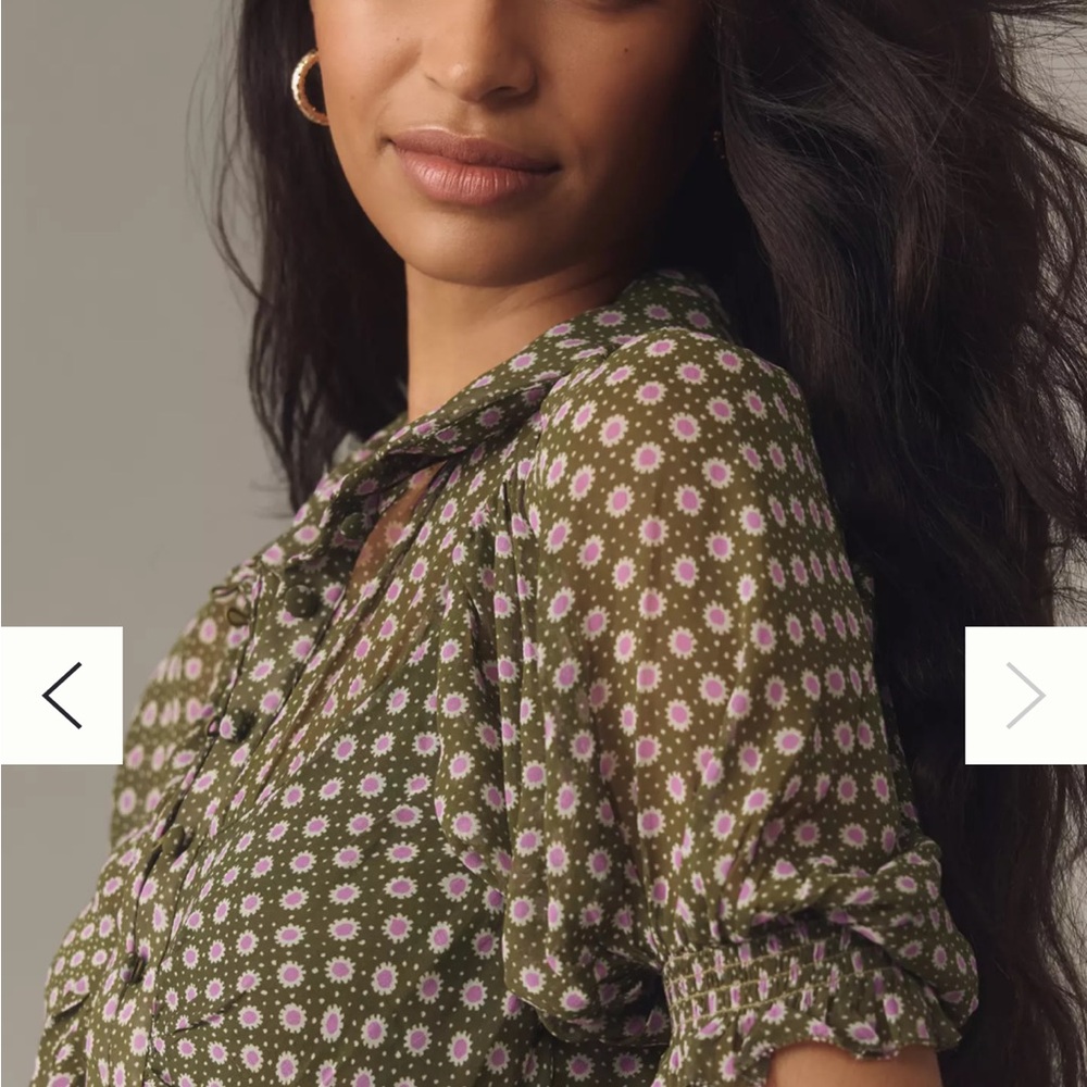 By Anthropologie Puff-Sleeve Ruched Mesh Midi Shirt Dress - Picture 3 of 4